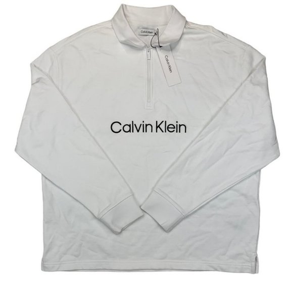 CALVIN KLEIN Mens shirt Relaxed Fit Standard Logo Terry Long Sleeve Polo Shirt S